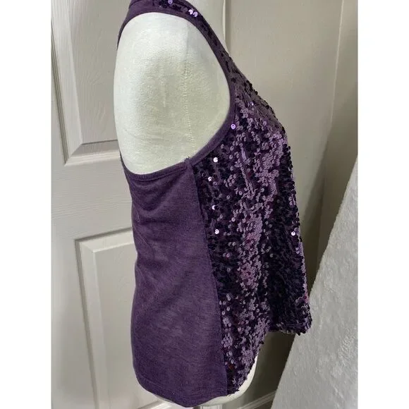 Love Please Women's Sequin Razorback Tank‎ Top Medium Purple Swiftie Glam - Picture 3 of 6